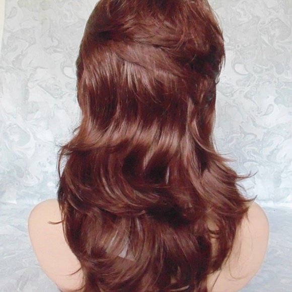 Long Soft Fluffy Layered Auburn Full Synthetic Wig main image 5